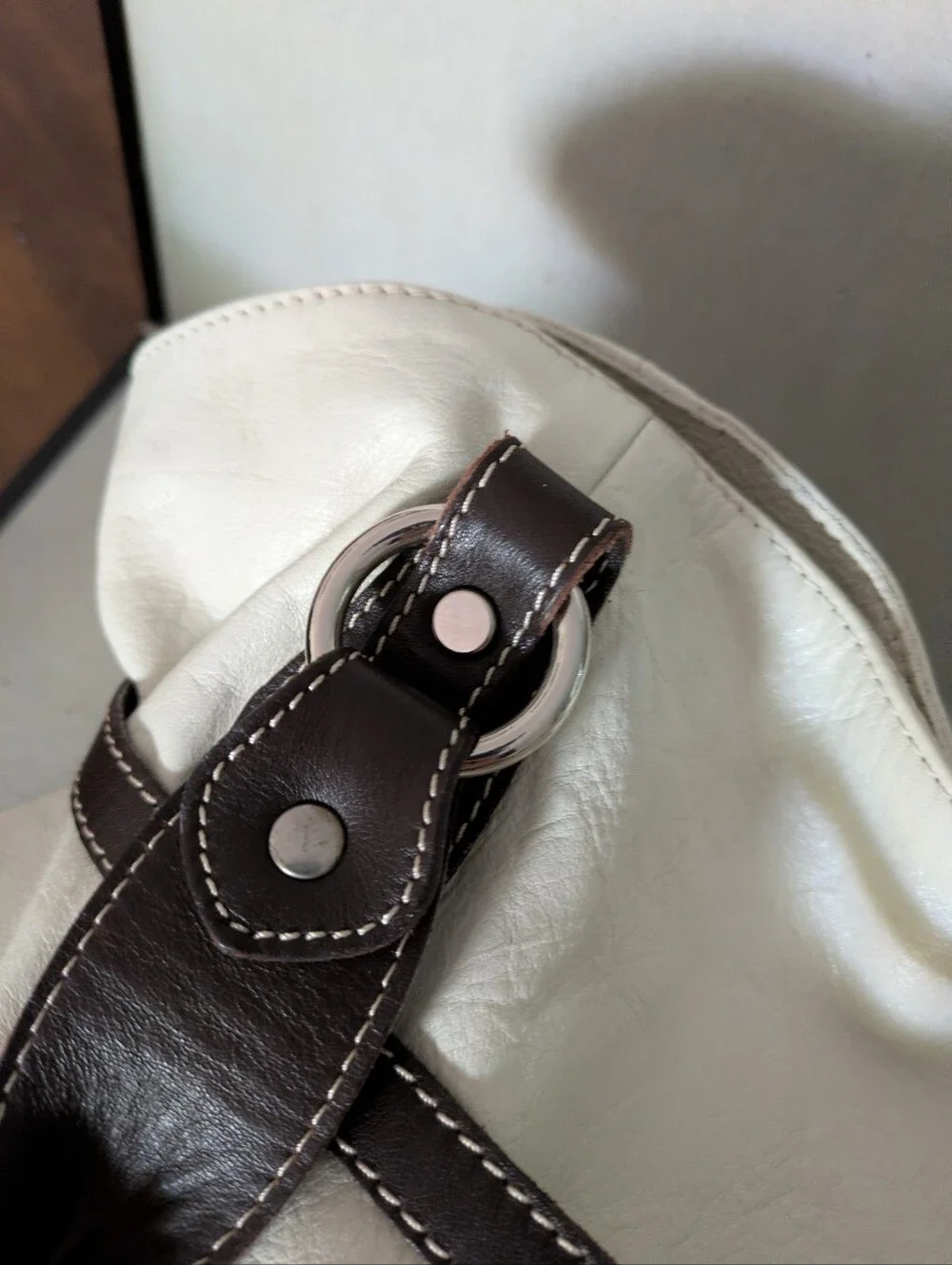 Cavalcanti Cream And Brown Slouchy Tote Hobo 2005-2009 Italian Leather
